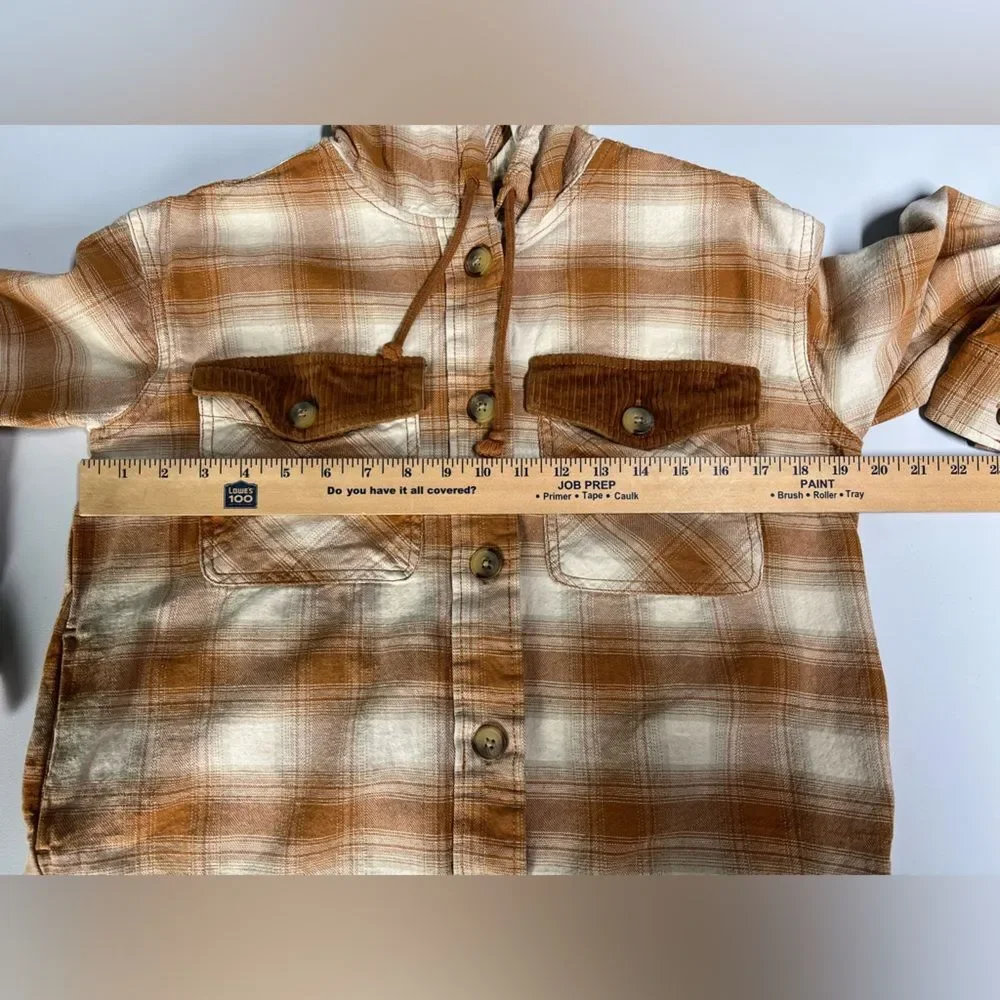 Maurices Plaid Cotton Oversized Hooded Button Down Shirt Womens XS